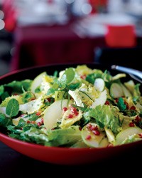 Escarole and fresh herb salad with apples and pomegranates