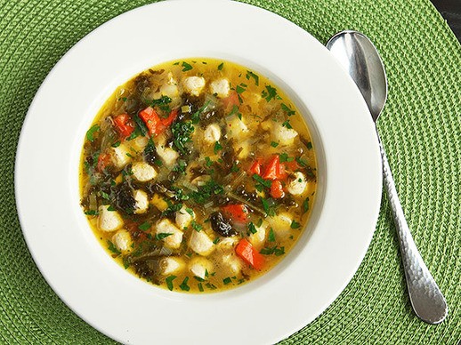 Escarole and Parmesan soup with chicken meatballs