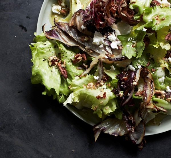 Escarole and seared radicchio salad with pecan vinaigrette