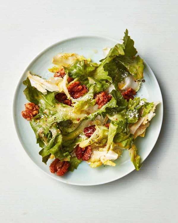 Escarole Caesar with walnuts