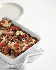 Escarole kale, white bean, and tomato lasagna