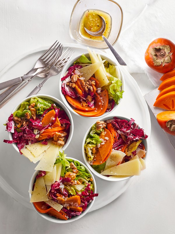 Escarole, radicchio, and fuyu persimmon salad