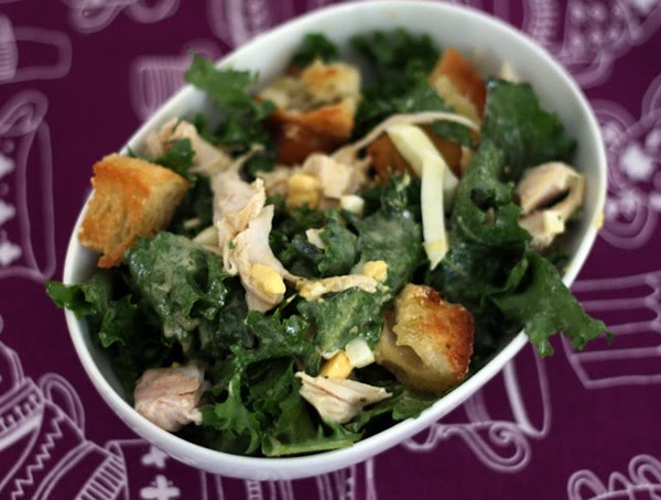 Escarole salad with turkey & garlic rubbed croutons
