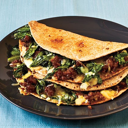 Escarole, sausage, and Fontina quesadillas