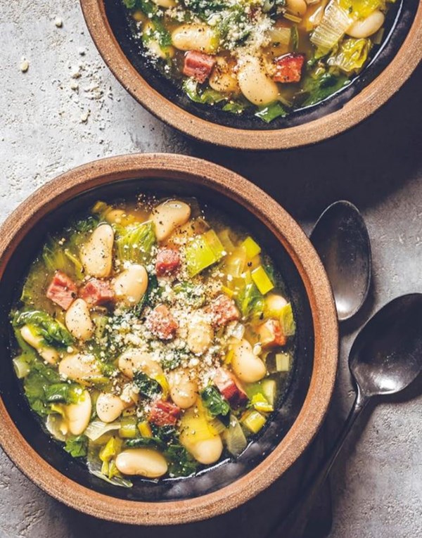 Escarole soup with giant white beans and country ham