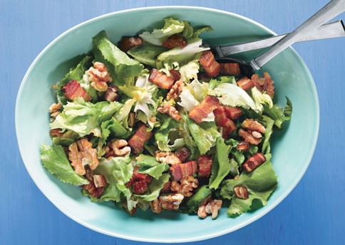 Escarole with bacon, dates, and warm walnut vinaigrette