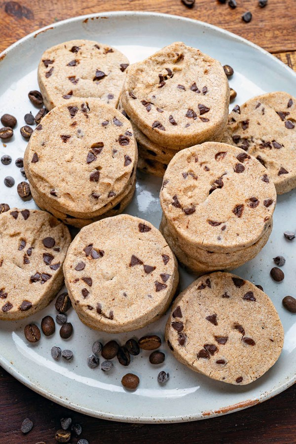 Espresso and chocolate chip shortbread cookies