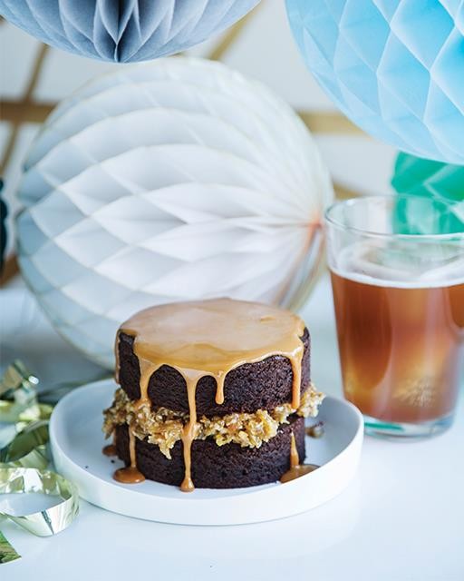 Espresso brownie cake with sultana cream & caramel