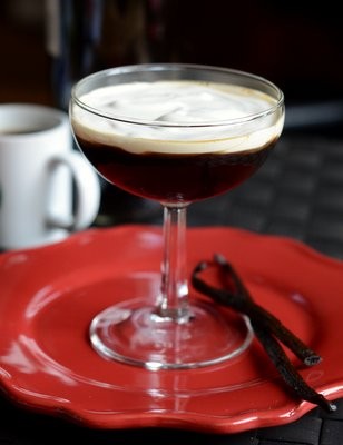 Espresso martini with vanilla bean whipped cream
