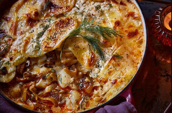 Estonian-inspired haddock & mushroom gratin with dill & paprika