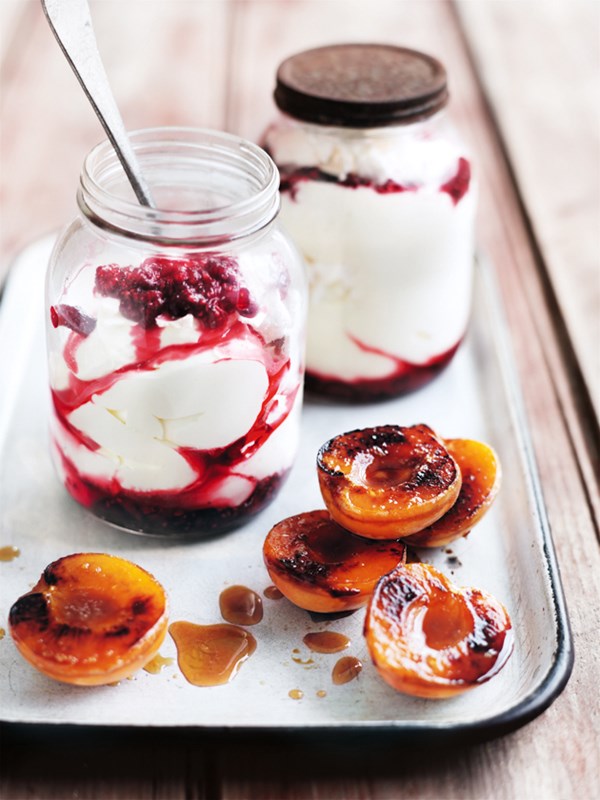 Eton mess with char-grilled apricots