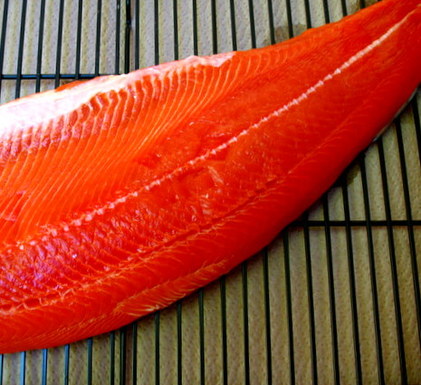 Evening star salmon in a sauce of Scotch and shiitake