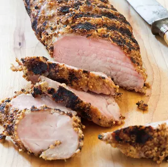 Everything bagel-crusted grilled pork tenderloin