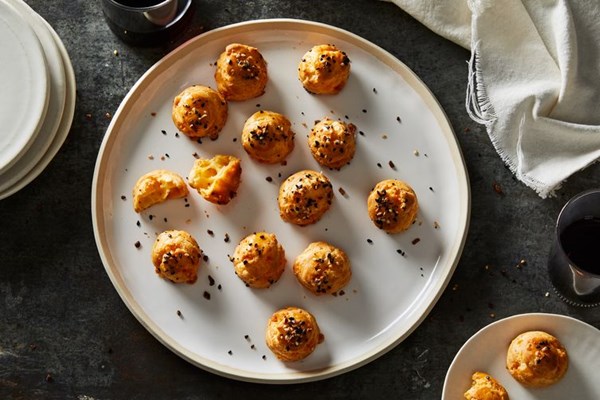 Everything bagel-spiced cheese puffs