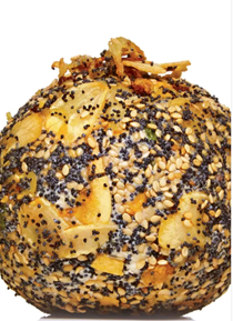 Everything spice–coated cheddar cheese ball 