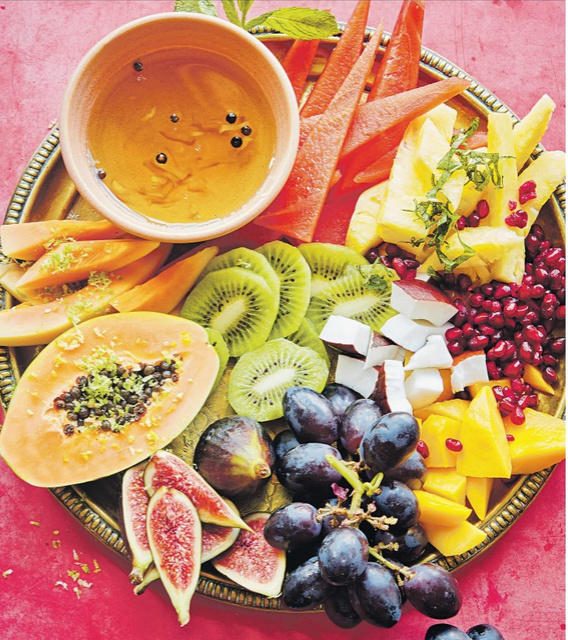Exotic fruit salad with lemongrass & peppercorn syrup
