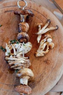 Exotic mushroom skewers