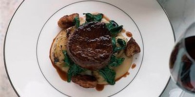 Eye-fillet of beef, truffled kipfler potatoes, buttered spinach, sauce soubise & crisp sweetbreads