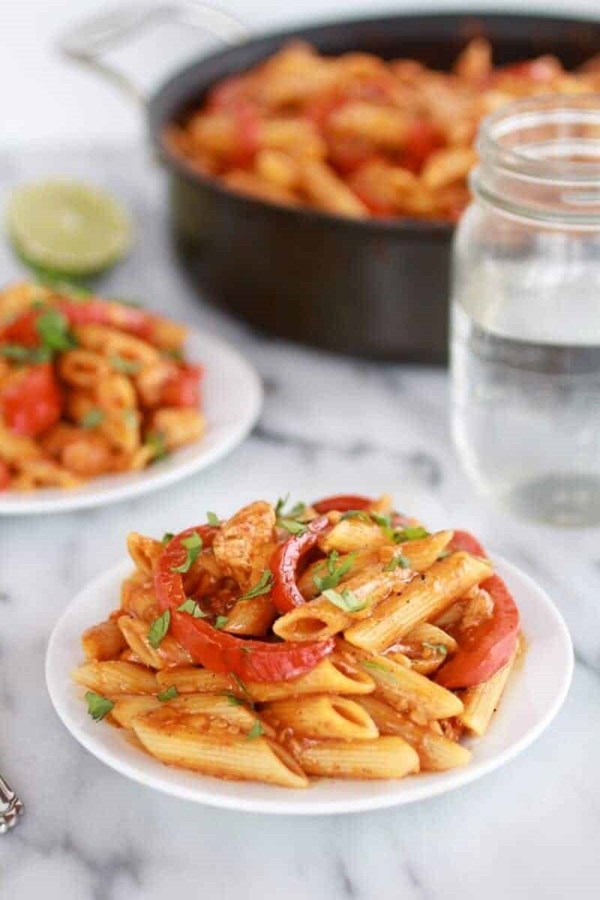 Fajita chicken and enchilada pasta