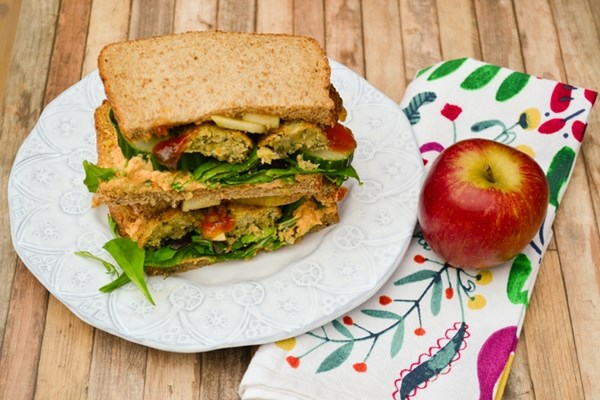 Falafel and apple salad sandwich