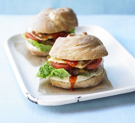 Falafel and halloumi stacks