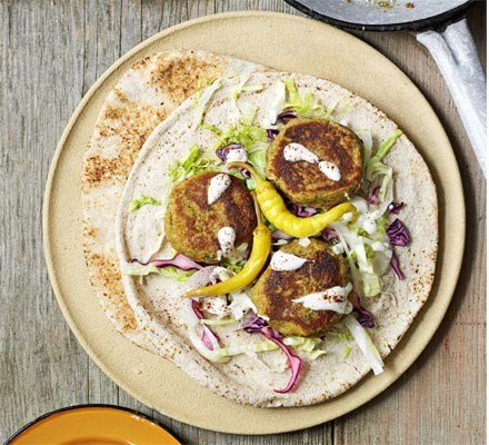 Falafel flatbreads with tahini sauce