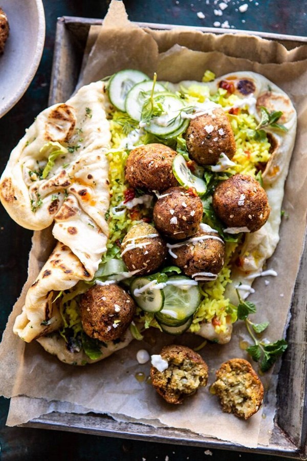 Falafel naan wraps with golden rice and special sauce