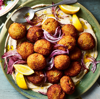 Falafel stuffed with sumac onions