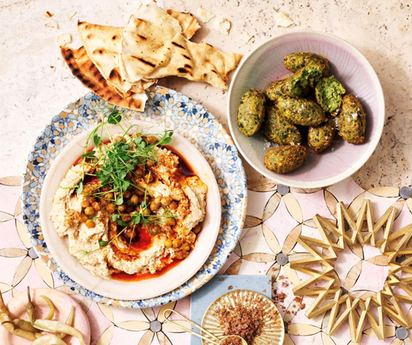 Falafel with cauliflower hummus and burnt paprika butter