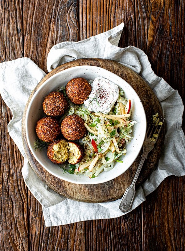 Falafel with winter tabbouleh and sumac yoghurt