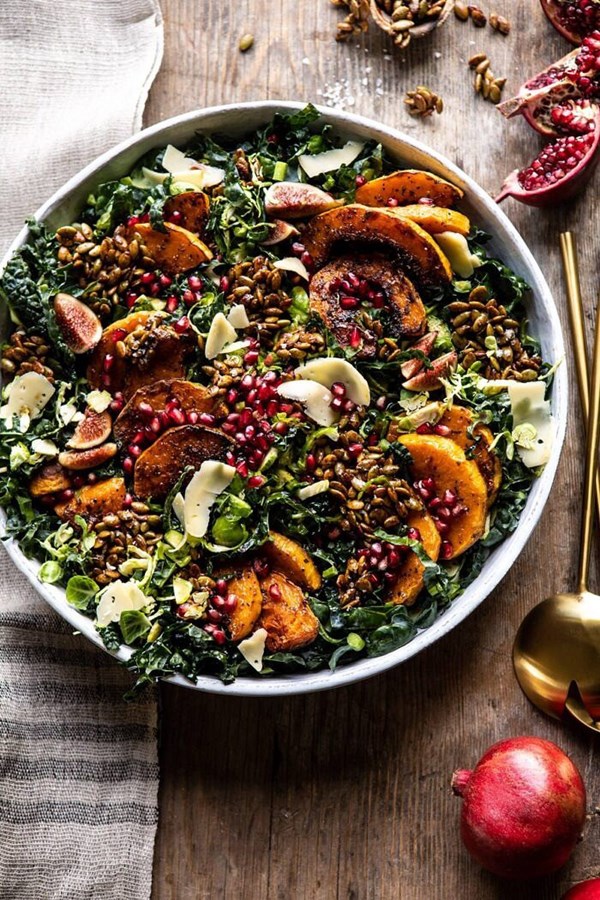 Fall harvest roasted butternut squash and pomegranate salad