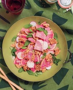 Fall radish salad with walnuts, sesame & mint