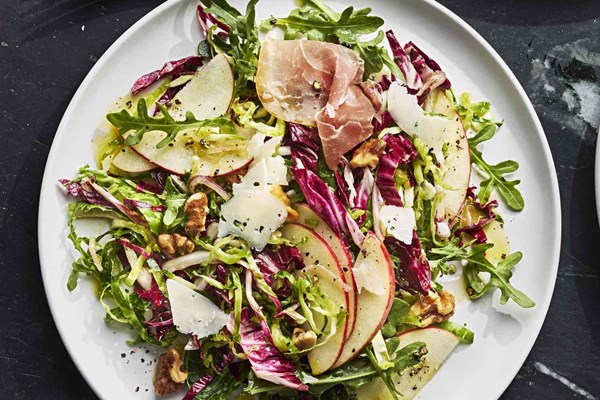 Fall salad with apples, Brussels sprouts, and apple cider vinaigrette