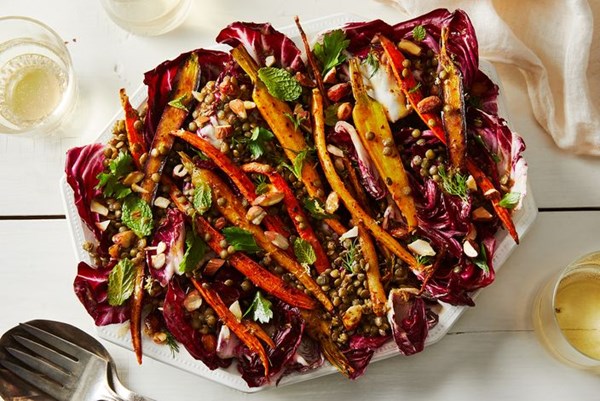 Fall salad with lemony brown butter vinaigrette 