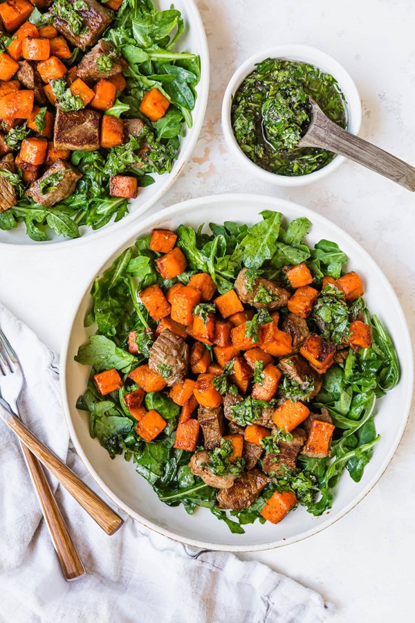 Fall steak salad with sweet potatoes