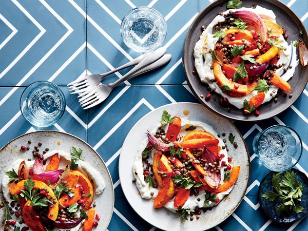 Fall vegetable and lentil salad