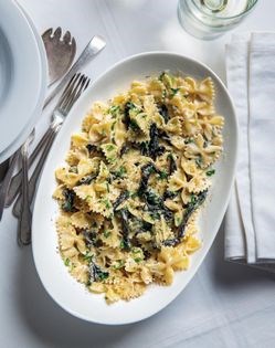 Farfalle with black trumpets and Gorgonzola sauce [Michael Wood]