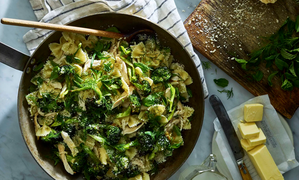 Farfalle with chicken, broccoli & all of the herbs 