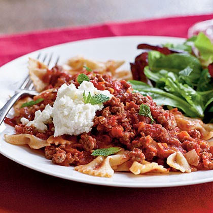 Farfalle with lamb ragù, ricotta, and mint