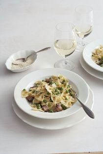 Farfalle with sausage and peas