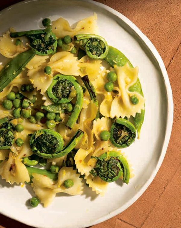 Farfalle with white wine, garlic and lemon zest