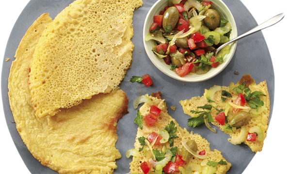 Farinata with celery and caper salsa