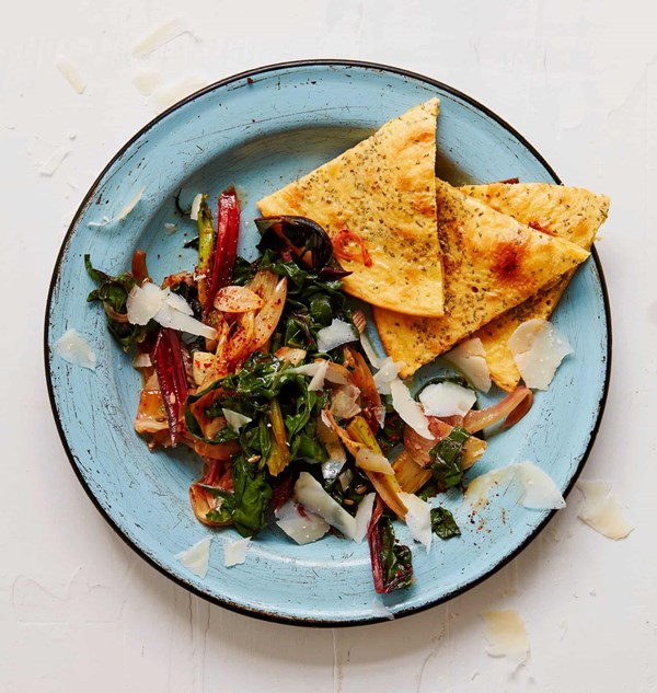 Farinata with late-summer garlicky greens