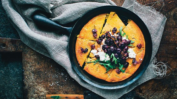Farinata with roasted grapes and ricotta