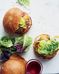 Farmbar pork burgers with bread-and-butter zucchini pickles