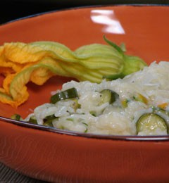Farmer's market risotto with zucchini and their blossoms