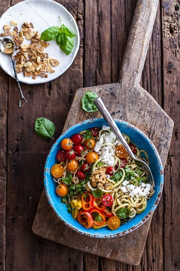 Farmers market sesame miso noodle bowls with garlic chips