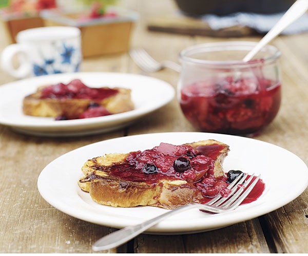 Farmhouse French toast with backyard berry syrup