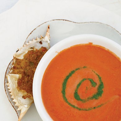 Farmstand tomato soup with arugula pesto