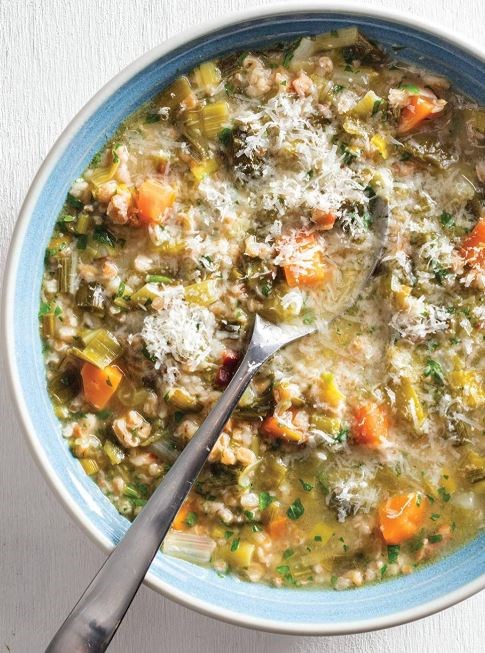 Farro and leek soup
